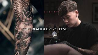 Soft Black & Grey Sleeve | Full Design & Tattoo Process screenshot 4