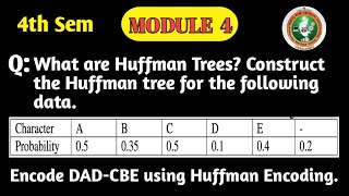 VTU ADA BCS401 | Module 4 | Huffman Tree Construction &amp; Huffman Encoding Solved Problem