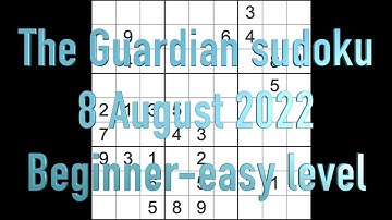Sudoku solution – The Guardian sudoku 8 August 2022 Beginner easy level