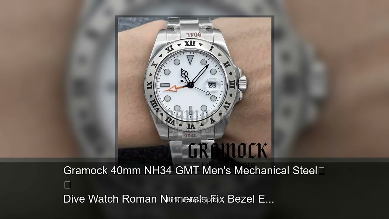 Gramock 40mm NH34 GMT Men's Mechanical Steel Dive Watch Roman Numerals Fix Bezel EXP2 Watch Cas