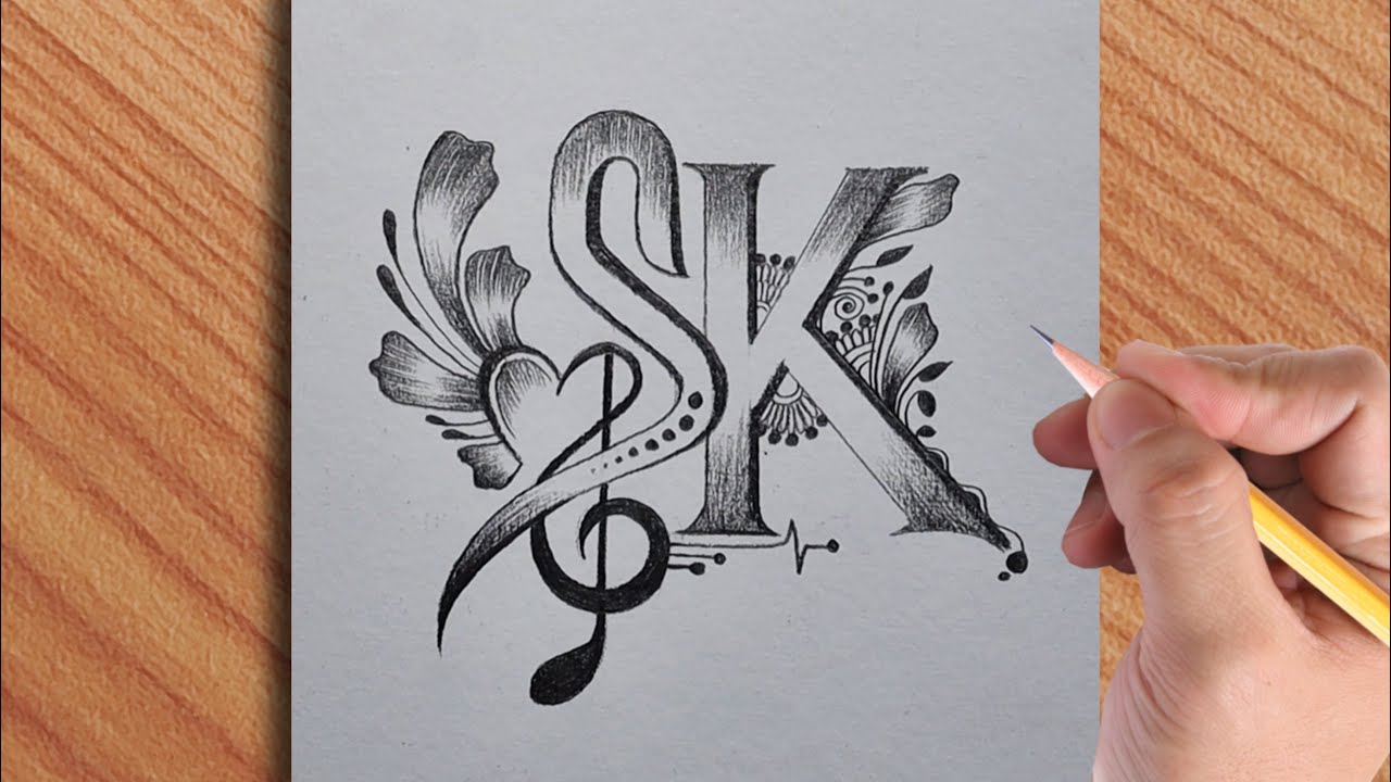 Amazing S + K couple letter tattoo drawing video with pencil || simple cool art of SK