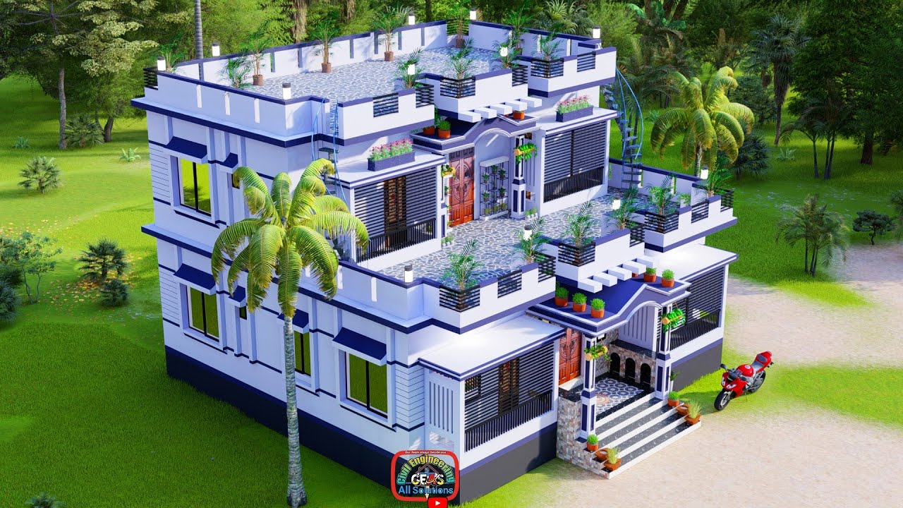 ৪ বেডরুমের বাড়ির ডিজাইন ও খরচ। দোতলা বাড়ির ডিজাইন। দের তলা বাড়ির ডিজাইন। 4 bedroom house design