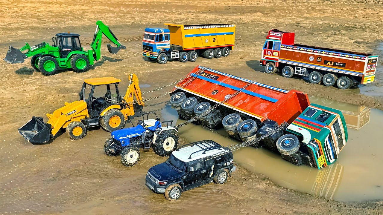 TATA Dumper Truck Accident Pulling Out Car New Holland Tractor JCB 3DX | Cartoon Video | Jcb Cartoon