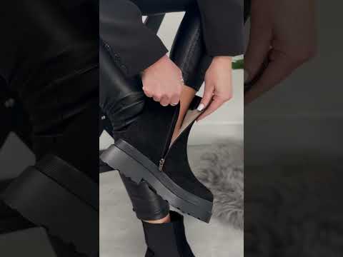 Чорні високі зимові черевики челсі натуральна замша на платформі, видео 2
