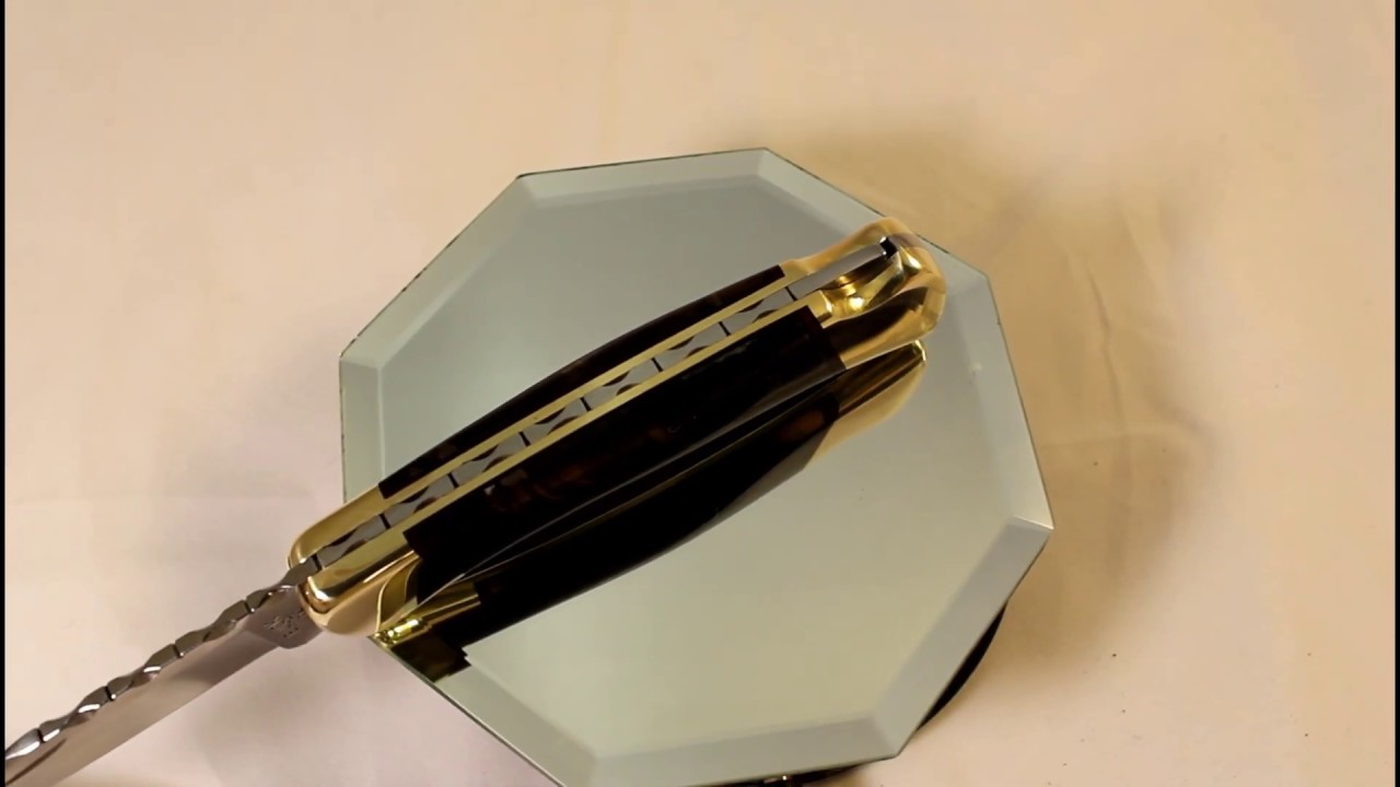 Blue Tiger Eye Stone Handle - Buck 110,  File work on spine and blade, Satin grained finish on blade