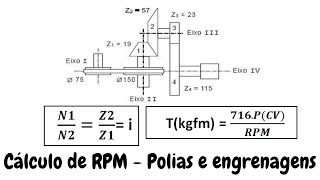 Cálculo de RPM(Polias e engrenagens), relação de transmissão e torque