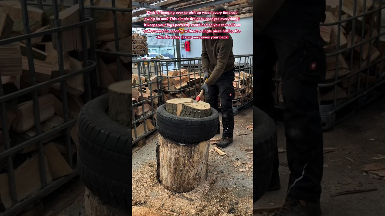 Stop Chasing Firewood! 🪓🛞 The Genius Tire Hack 