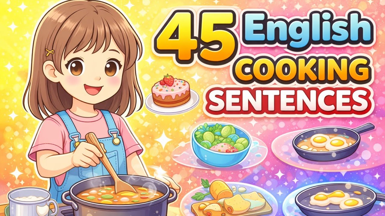 45 English Cooking Sentences | Learn Daily Kitchen English with Kids | English Speaking