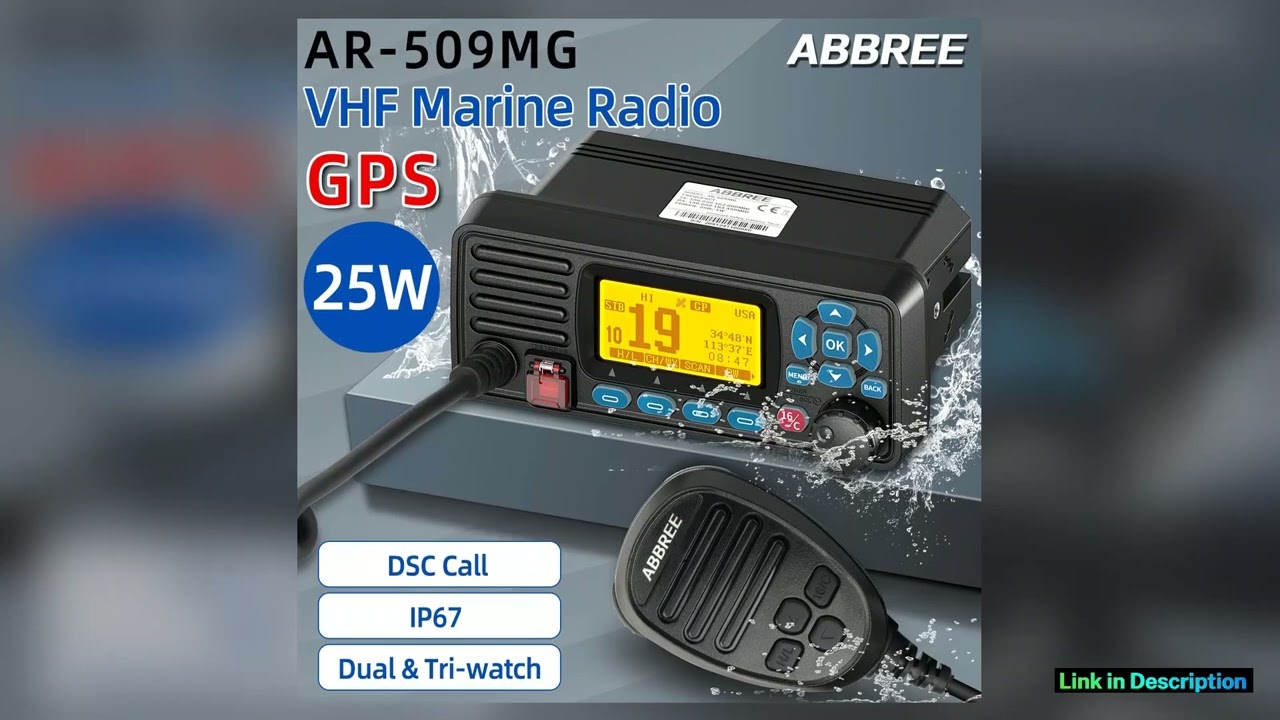 ABBREE AR509MG VHF Marine Radio Fixed Mount 25W with GPS Waterproof IP67 DCS Call USAINTCAN Marine