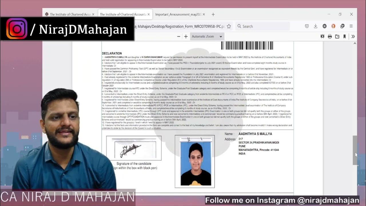 CA INTER MAY 2022 Exam Form filing process YouTube