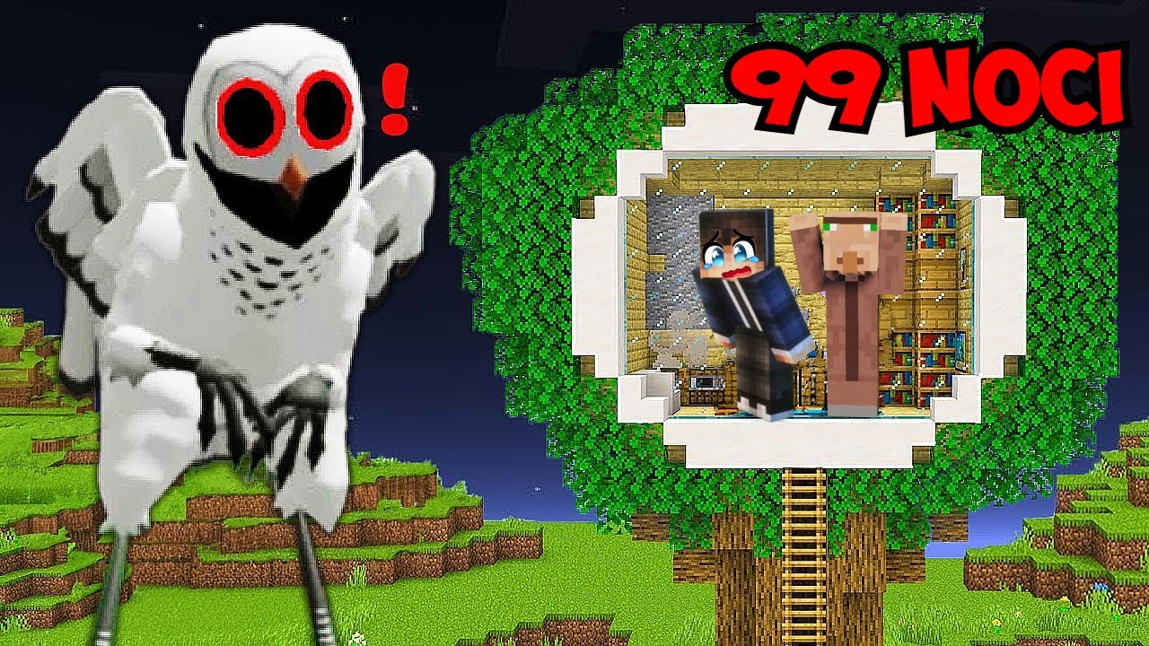 Krijemo se u Tajnoj Kuću Na Drvetu Od Belog Čudovišta Sove 99 Dana u Minecraftu