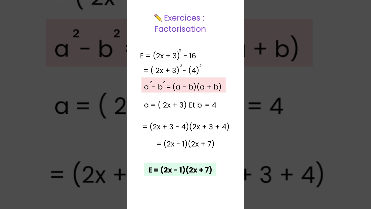 Exercice de factorisation – Niveau 3ᵉ