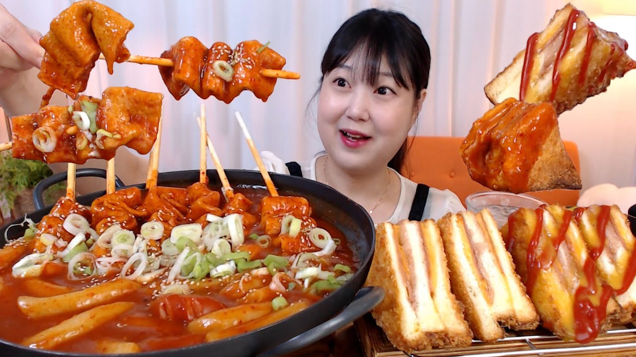 엽기떡볶이밀키트로 만든 매운어묵 바삭한 몬테크리스토 샌드위치 먹방 Spicy Tteokbokki Monte Cristo Mukbang Koreanfood
