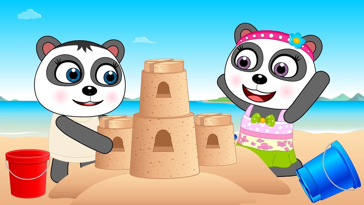 Baby Panda Mia, Benji Build a Sandcastle! Panda Family Summer Beach ...
