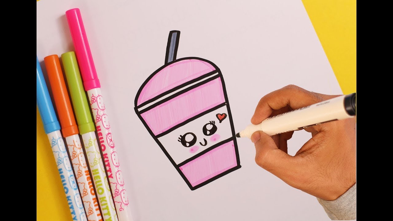 How To Draw A Cute Kawaii STRAWBERRY SHAKE Easy - YouTube