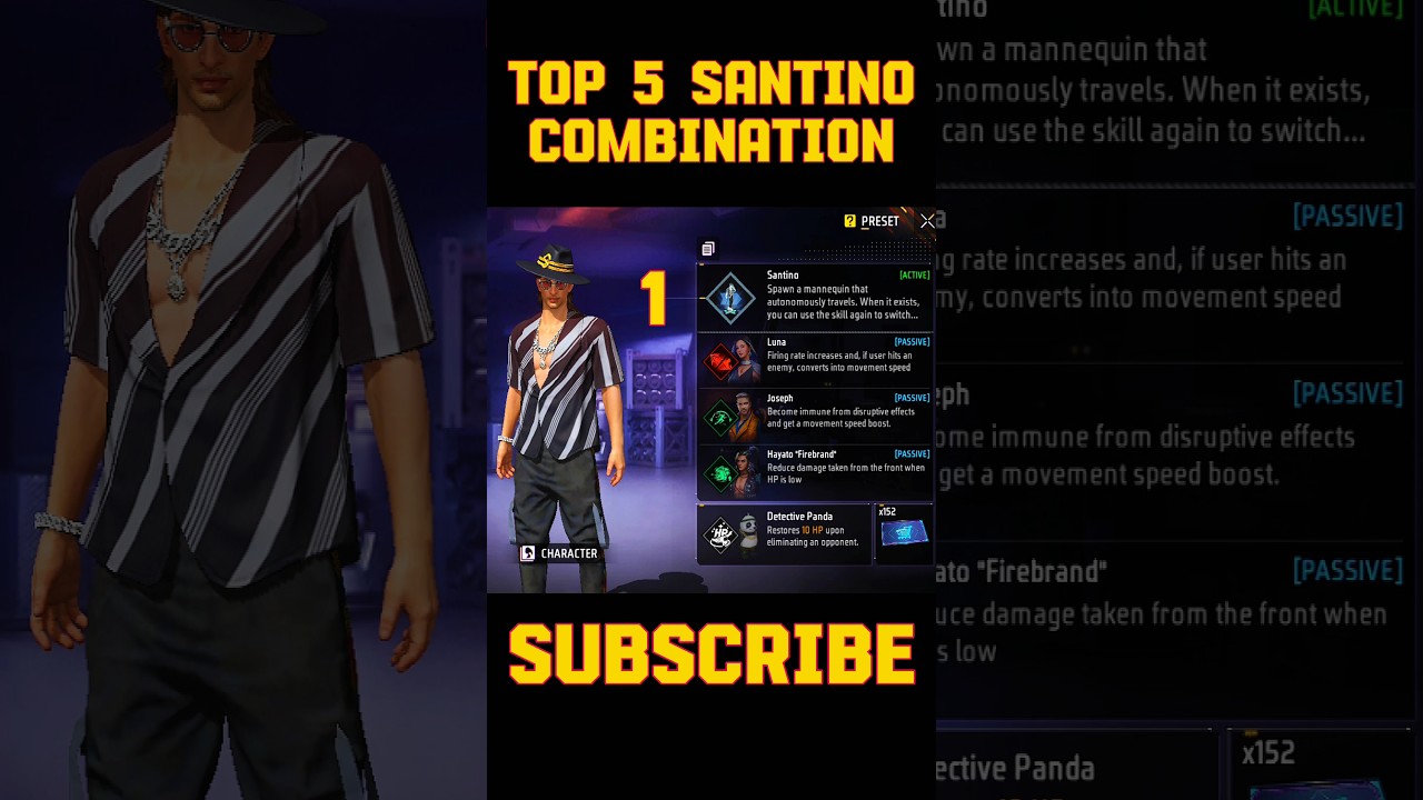 SANTINO ( BEST ) SKILL COMBINATION || FREE FIRE POWERFUL COMBO