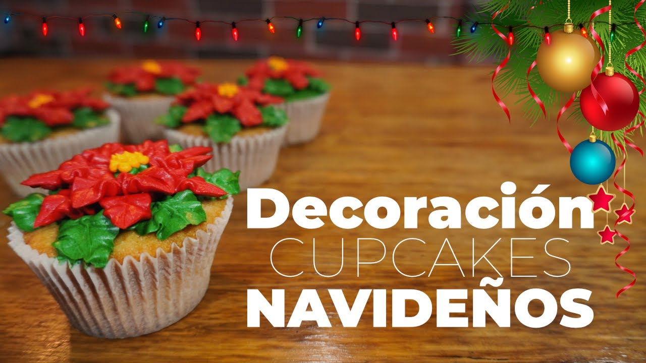 🎄 CUPCAKES decorados NAVIDEÑOS - flor de noche buena - flor de pascua | FonQui