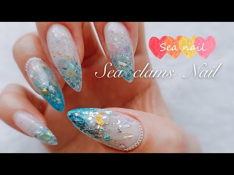 [셀프네일] 귀여운under the sea☆내손안의 바다♪ 진주조개 ♬ / pearl clams nail art / Sea nail / Self-nail