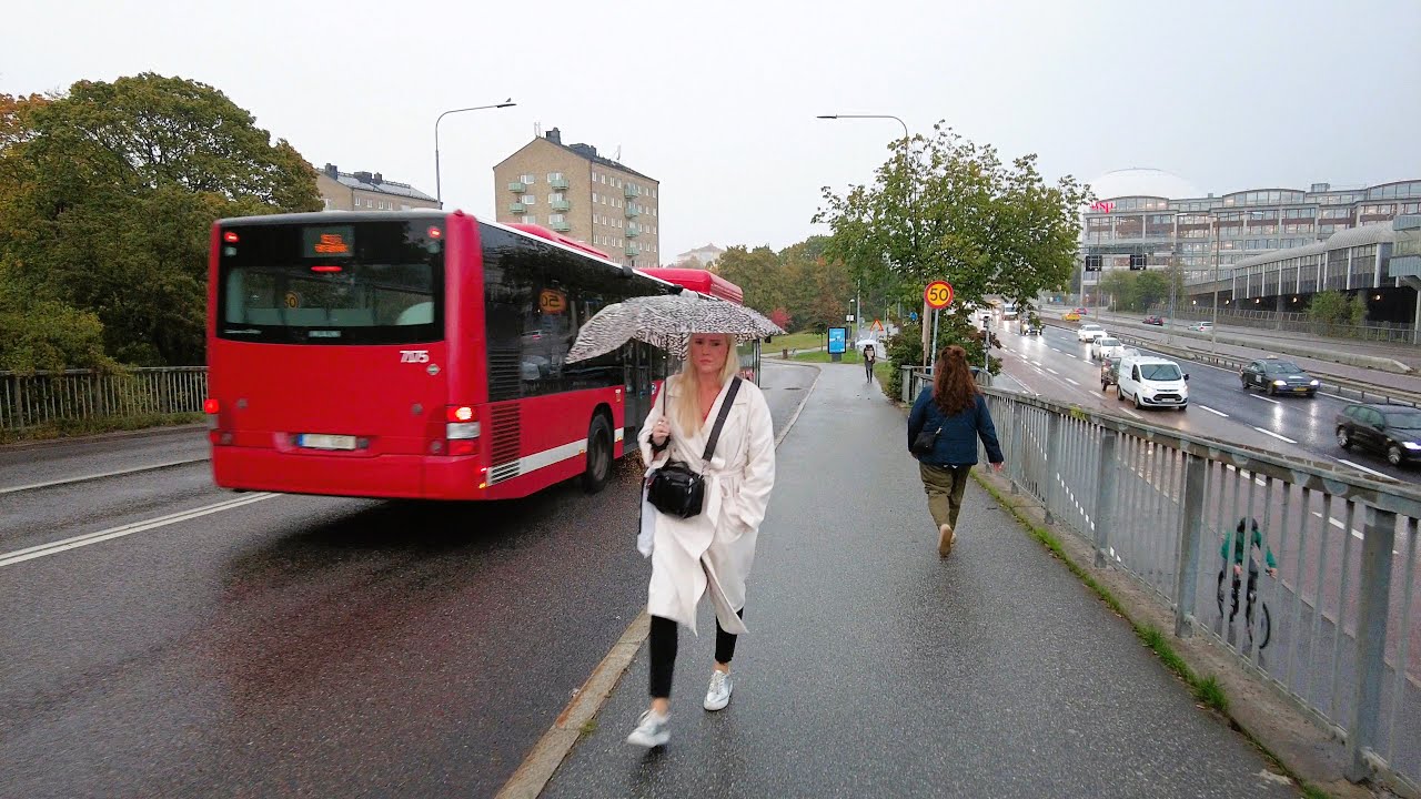Stockholm | Walking in heavy rain 4K | Gullmarsplan - Hammarby Sjöstad - Skanstull 