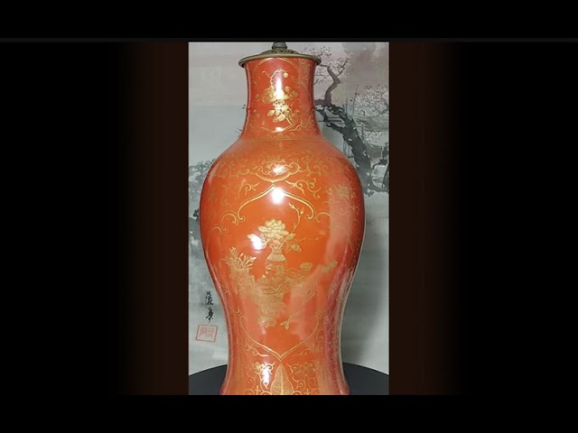 清嘉慶珊瑚紅描金觀音瓶- YouTube