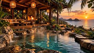 Magical Plants Hot Spring on Sunset Mountain | Enchanting Nature Sounds + Soft Ocean Waves screenshot 4
