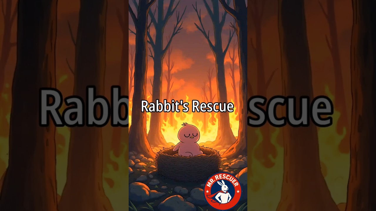 “White Rabbit Saves Baby Birds from Fire 🐰| 30 Second Rescue Story”