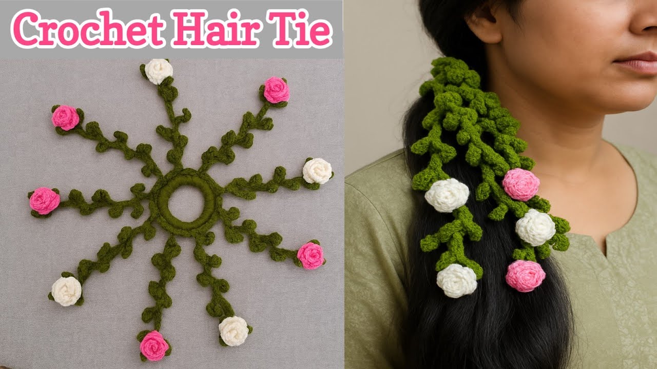 🌸  crochet  flower | how to hair tie | crochet rose | crochet hair accessory 🌸