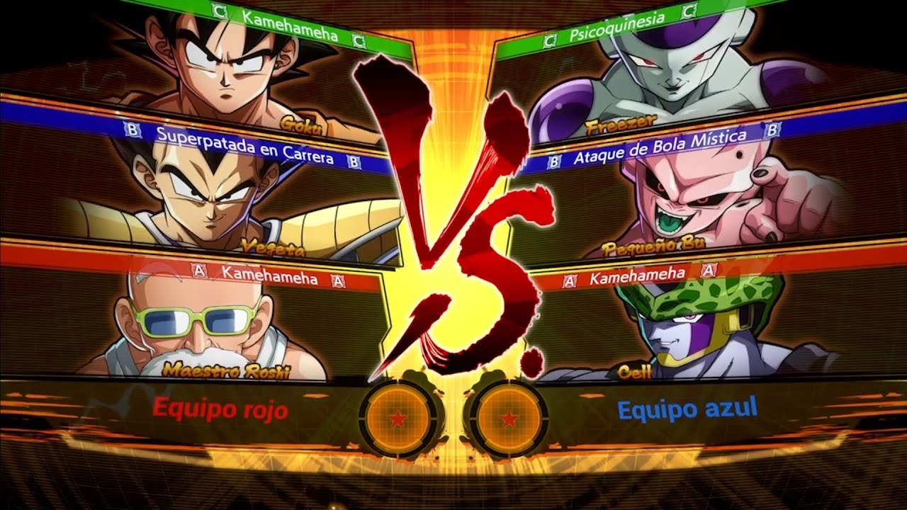 Goku y Vegeta y Maestro Roshi Vs Freezer y Pequeño Bu y Cell Dragon Ball Fighterz