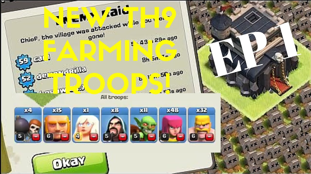CLASH OF CLANS TH9 FARMING TROOPS STRATEGY! - cheap and fast farming troops for attacking - ep 1