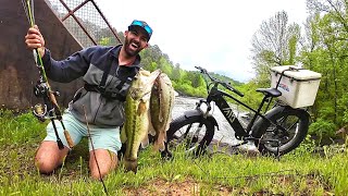 Took an OFF-ROAD E-Bike to this GIANT SPILLWAY! -- CATCH & COOK Bass! (TST Defender Ebike)