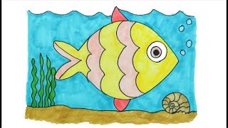 Cómo dibujar peces de colores | Aprender Animales | Aprender Colores | Aprender Español y Inglés