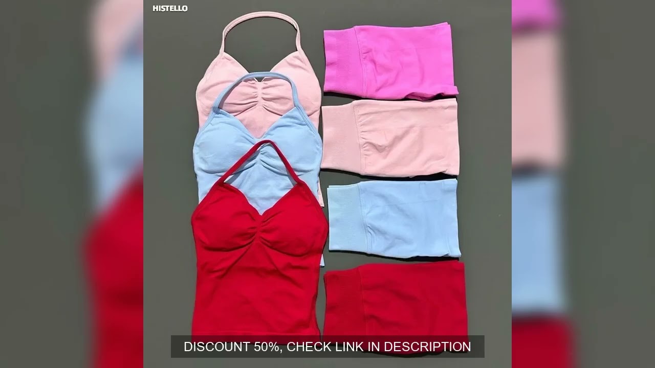 HISTELLO 2 Pieces Sports Set Women Backless Tank Yoga Tops Scrunch Seamless Shorts Sport Gym Set Spo