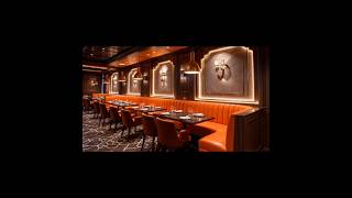 Orange Leather Restaurant Booths with Wood Frame. #restaurantchairs #restaurantfurniture