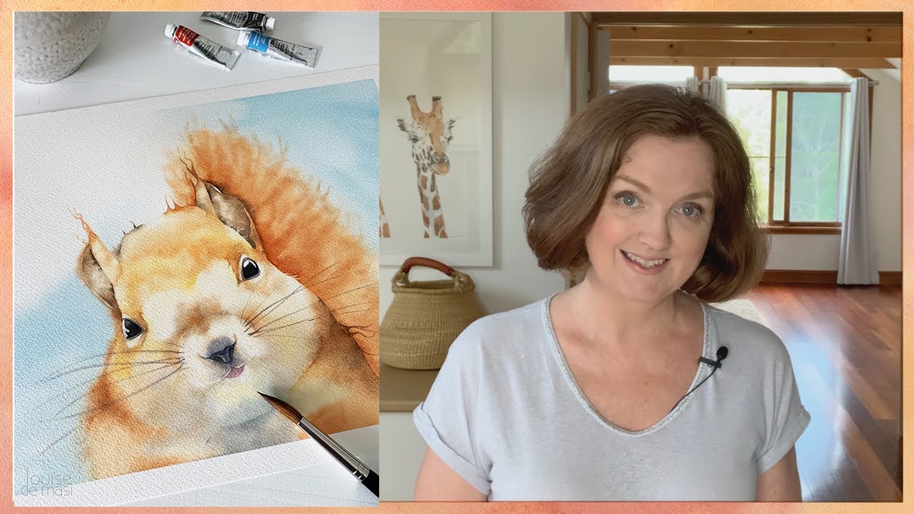 Watercolor Squirrel. Using the wet on wet technique to paint fur.