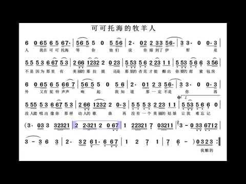 可可托海的牧羊人（Bb調）伴奏，動態歌譜，提示小節。