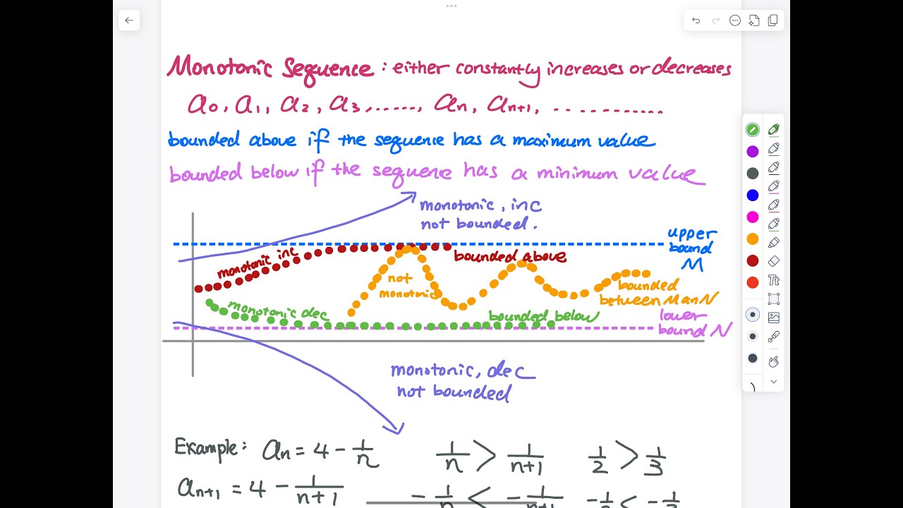 Calculus Lower 11.1 Part 6: Monotonic Sequence with 2 examples | Upper/Lower Bound ...