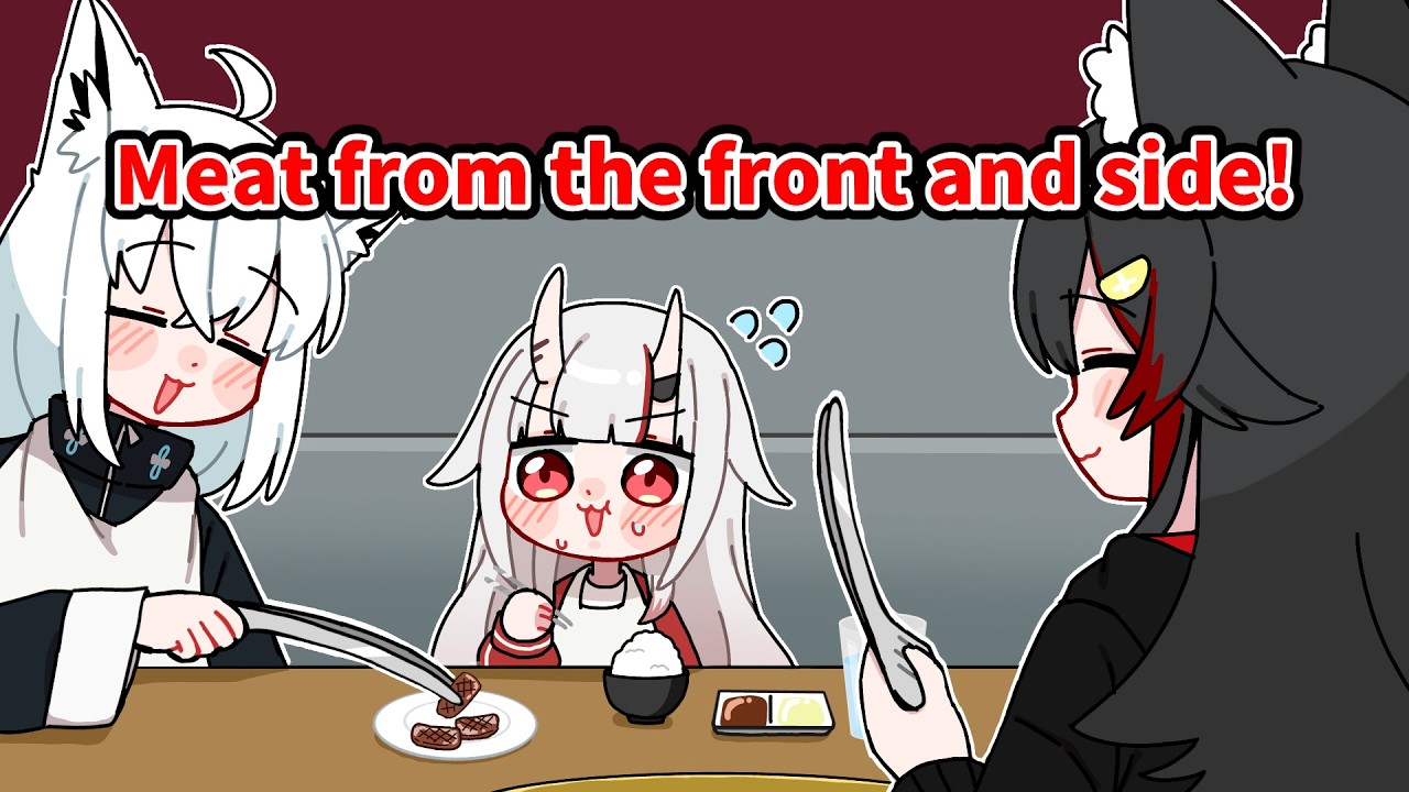 Ojou gets pampered by FubuMio at yakiniku【Hololive AnimationClip/ENG sub】