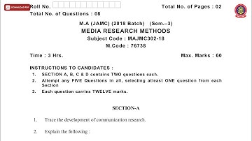 MA 3RD SEM JAMC MEDIA RESEARCH METHODS NOV 2019 | PTU