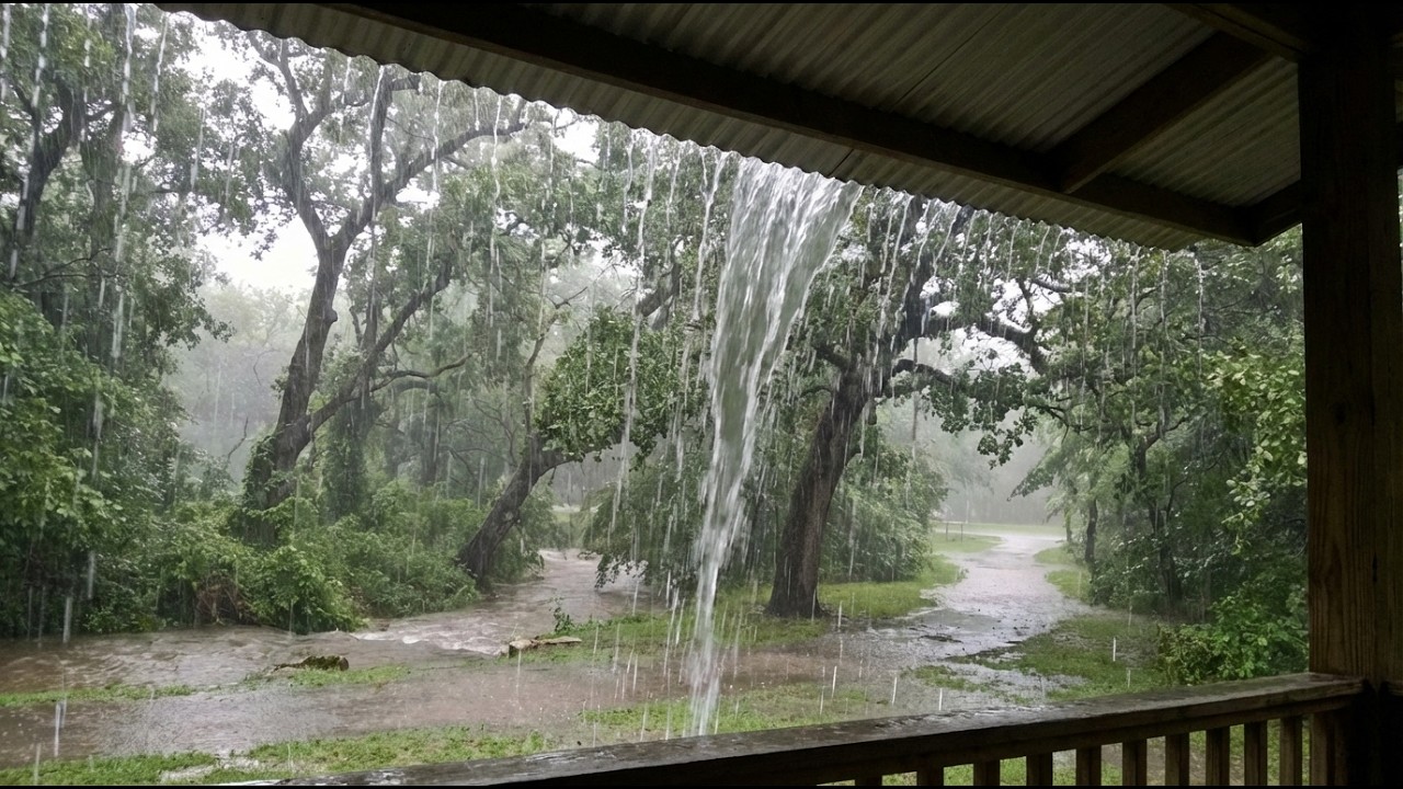 Forest Porch Rainstorm 🌧️ Heavy Rain & Roof Waterfall | Deep Sleep Sounds