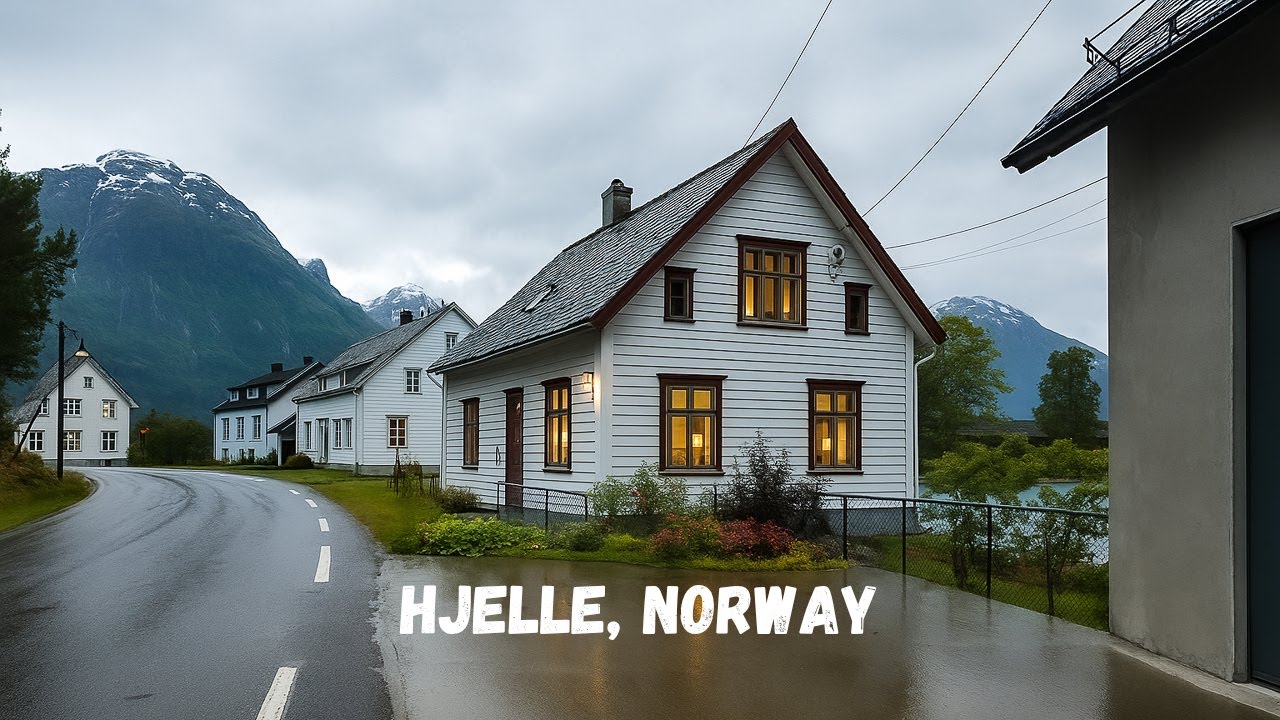 [4K Rainy Walk] Rainy Walk in Hjelle, Norway 🇳🇴 | Quiet Nordic Village Ambience in the Rain