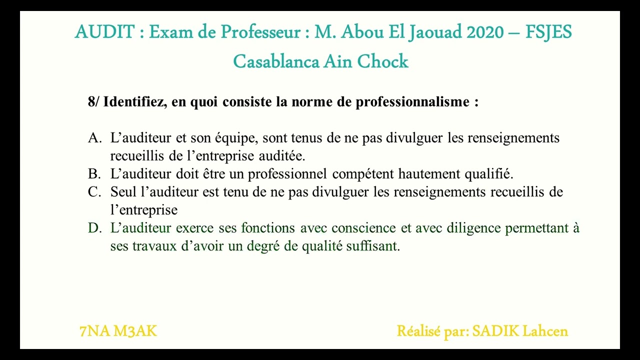 correction de l'examen audit générale avec explication - YouTube