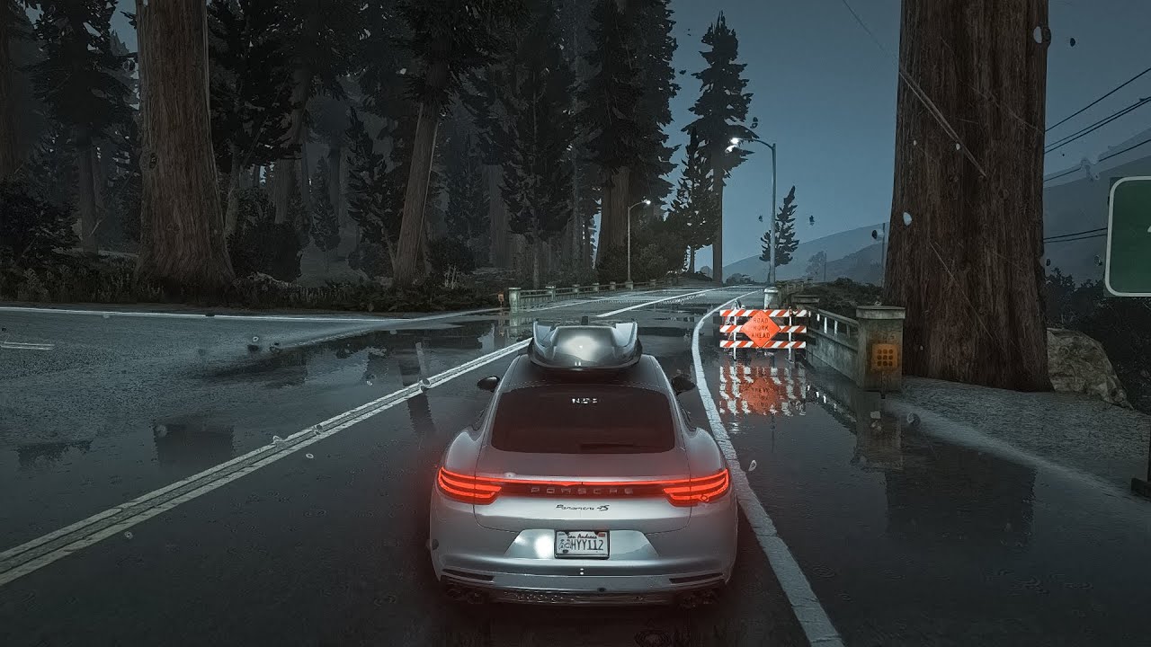 GTA 5 : QuantV Cinematic V2 Ray Tracing Night Drive Thunder Weather Gameplay