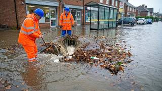 Massive Drain Cleaning After a Heavy Storm Restores the Flooded Street