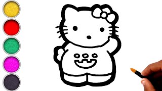 Hello Kitty Pumpkin Drawing And Coloring For Kids Toddlers -- How To Draw Hello Kitty Step By Step