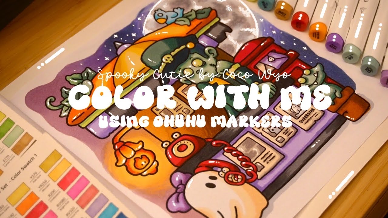 Color with me (ASMR) 🧟‍♂️🌜'Spooky Cutie Vol. 2' by Coco Wyo using Ohuhu markers 🌱✏️  