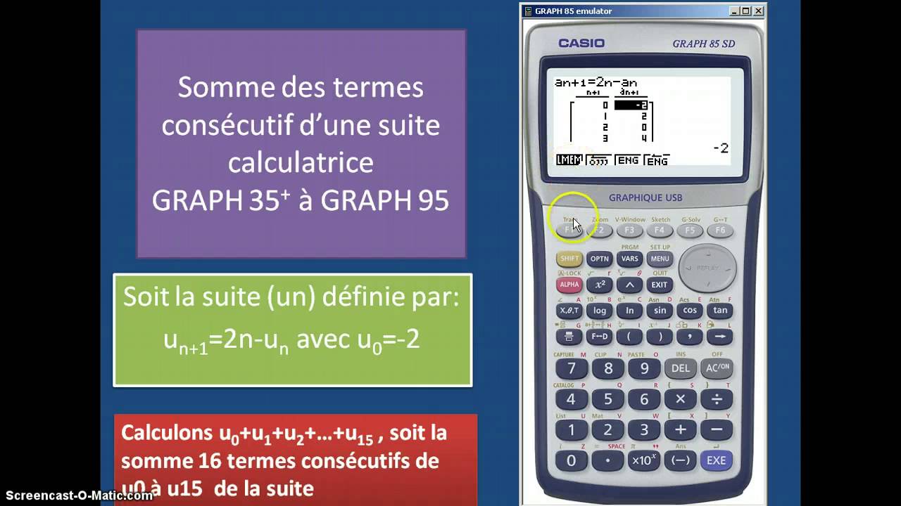 somme des termes d une suite calculatrice casio