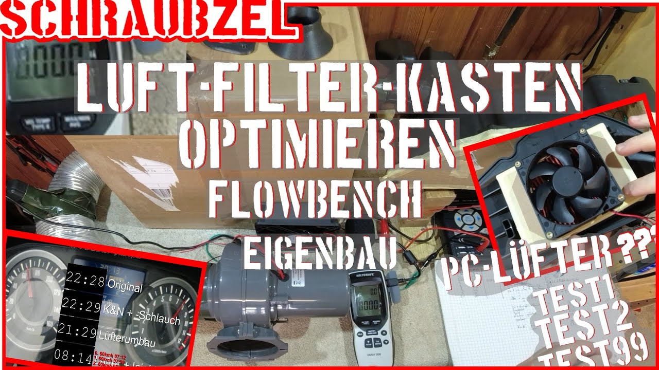Elektrolüfter im Luftfilterkasten?💨 DIY Flowbench optimieren, testen, prüfen ...