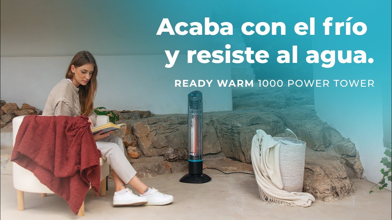 Aquecedor de exterior ReadyWarm 1000 Power Tower com uma grande pot&ecirc;ncia m&aacute;xima de 1000 W.