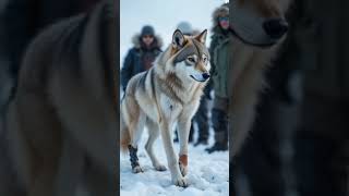 Arctic wolf caught in a trap and rescued by humans