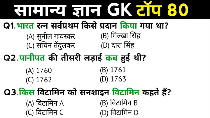 सामान्य ज्ञान | General Knowledge | Top 80 GK/GS questions | SSC GD, MTS, RPF, CRPF | GK quiz